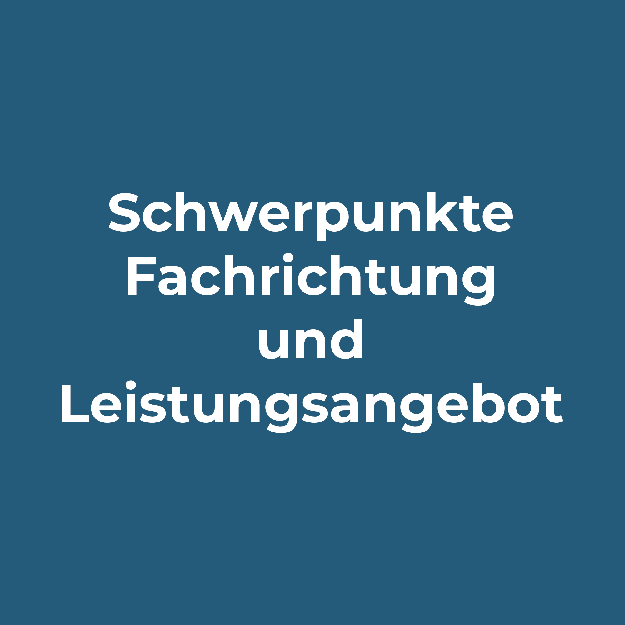 Grafik mit Text: Schwerpunkte, Fachrichtung und Leistungsanebot